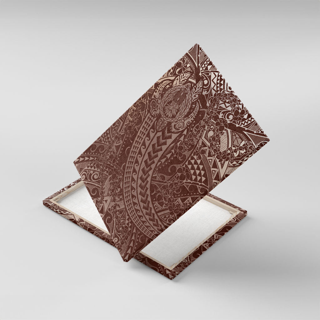 Hawaiian Turtles and Leis Canvas Wall Art Tribal Kakau Pattern Mocha Mousse Color LT03 With Frame Mocha Mousse - Polynesian Pride
