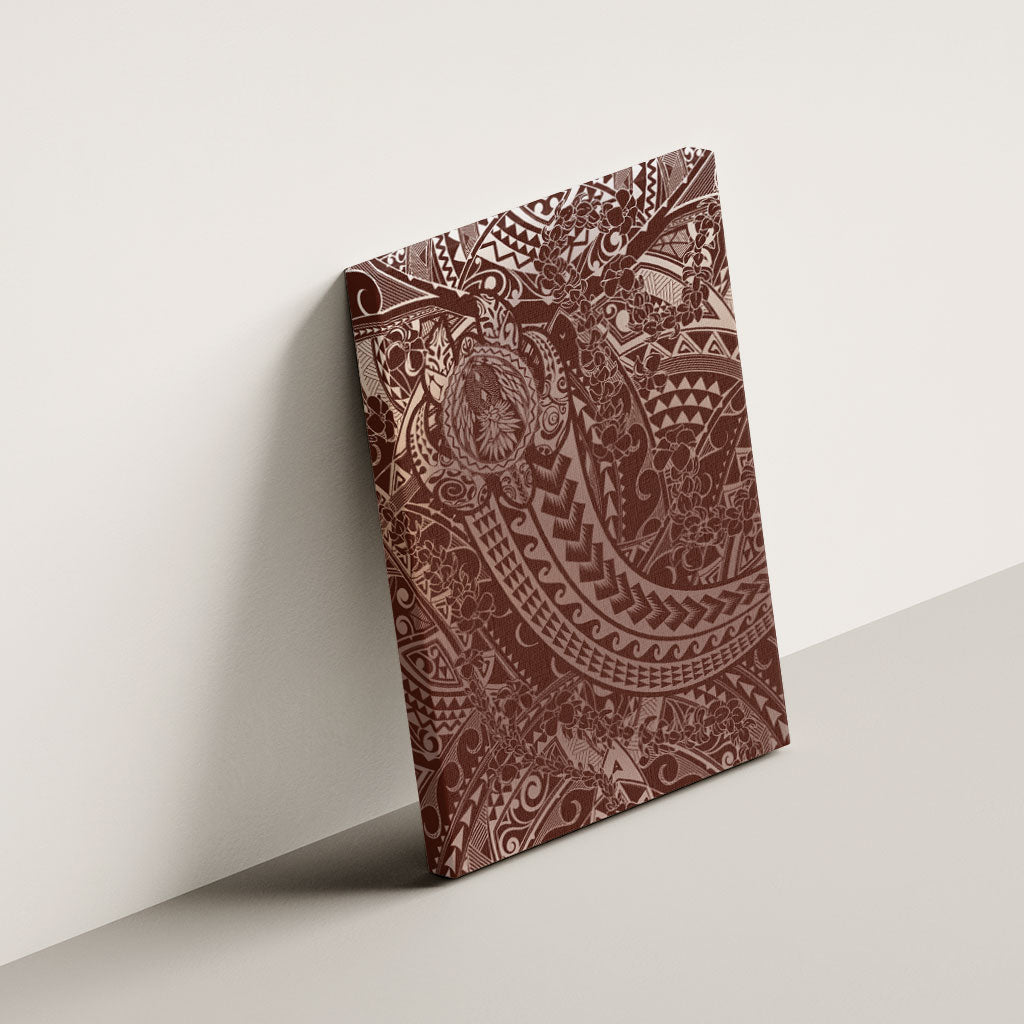 Hawaiian Turtles and Leis Canvas Wall Art Tribal Kakau Pattern Mocha Mousse Color LT03 - Polynesian Pride