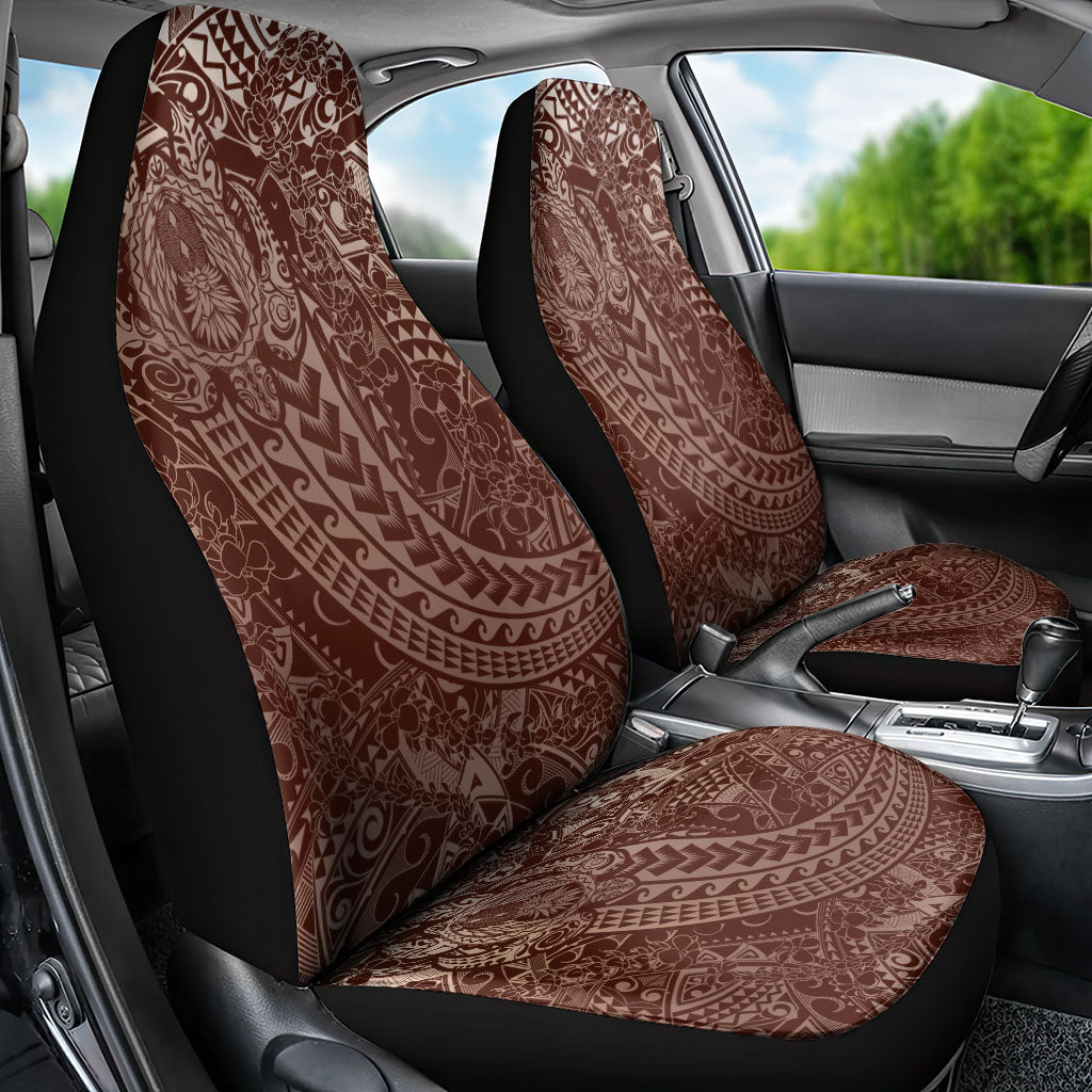 Hawaiian Turtles and Leis Car Seat Cover Tribal Kakau Pattern Mocha Mousse Color LT03 - Polynesian Pride