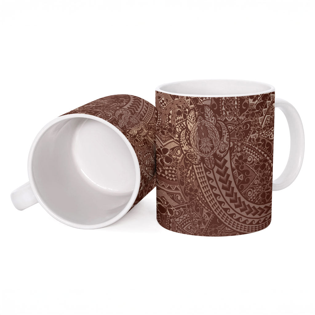 Hawaiian Turtles and Leis Ceramic Mug Tribal Kakau Pattern Mocha Mousse Color LT03 - Polynesian Pride