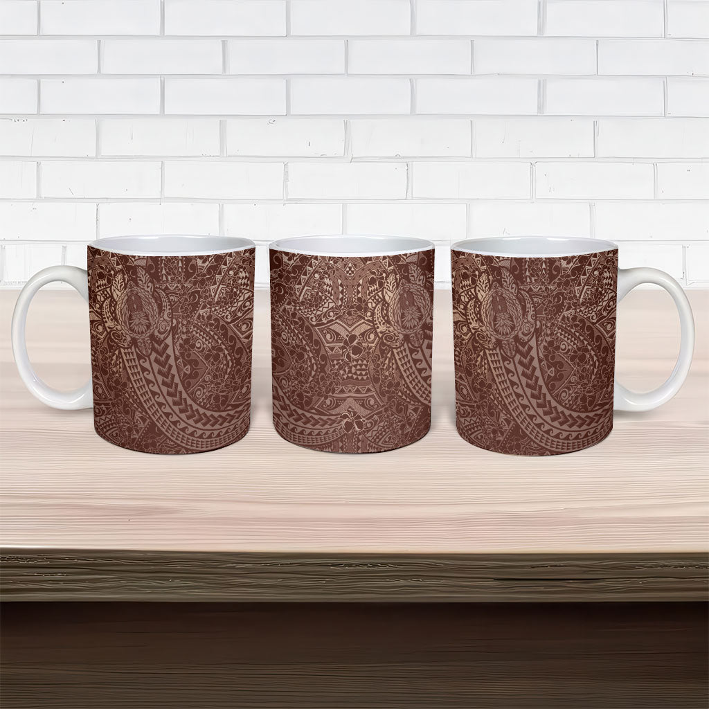 Hawaiian Turtles and Leis Ceramic Mug Tribal Kakau Pattern Mocha Mousse Color LT03 - Polynesian Pride