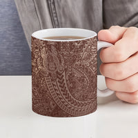 Hawaiian Turtles and Leis Ceramic Mug Tribal Kakau Pattern Mocha Mousse Color LT03 - Polynesian Pride
