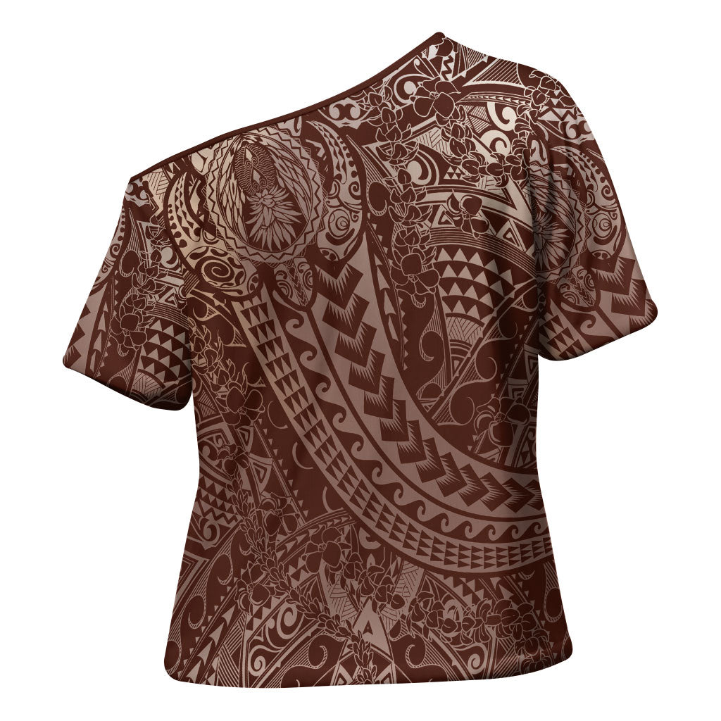 Hawaiian Turtles and Leis Cross Shoulder Shirt Tribal Kakau Pattern Mocha Mousse Color LT03 - Polynesian Pride