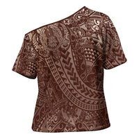 Hawaiian Turtles and Leis Cross Shoulder Shirt Tribal Kakau Pattern Mocha Mousse Color LT03 - Polynesian Pride