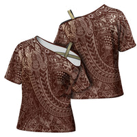 Hawaiian Turtles and Leis Cross Shoulder Shirt Tribal Kakau Pattern Mocha Mousse Color LT03 - Polynesian Pride