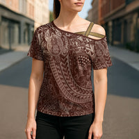 Hawaiian Turtles and Leis Cross Shoulder Shirt Tribal Kakau Pattern Mocha Mousse Color LT03 - Polynesian Pride