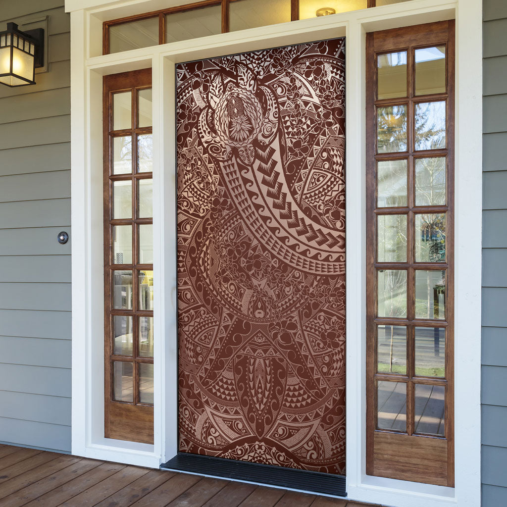 Hawaiian Turtles and Leis Door Cover Tribal Kakau Pattern Mocha Mousse Color LT03 - Polynesian Pride