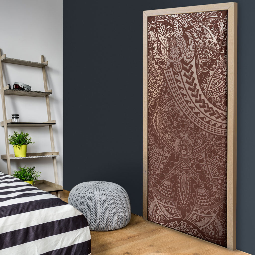 Hawaiian Turtles and Leis Door Cover Tribal Kakau Pattern Mocha Mousse Color LT03 - Polynesian Pride