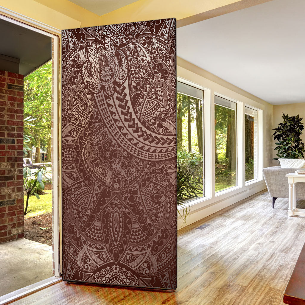 Hawaiian Turtles and Leis Door Cover Tribal Kakau Pattern Mocha Mousse Color LT03 - Polynesian Pride
