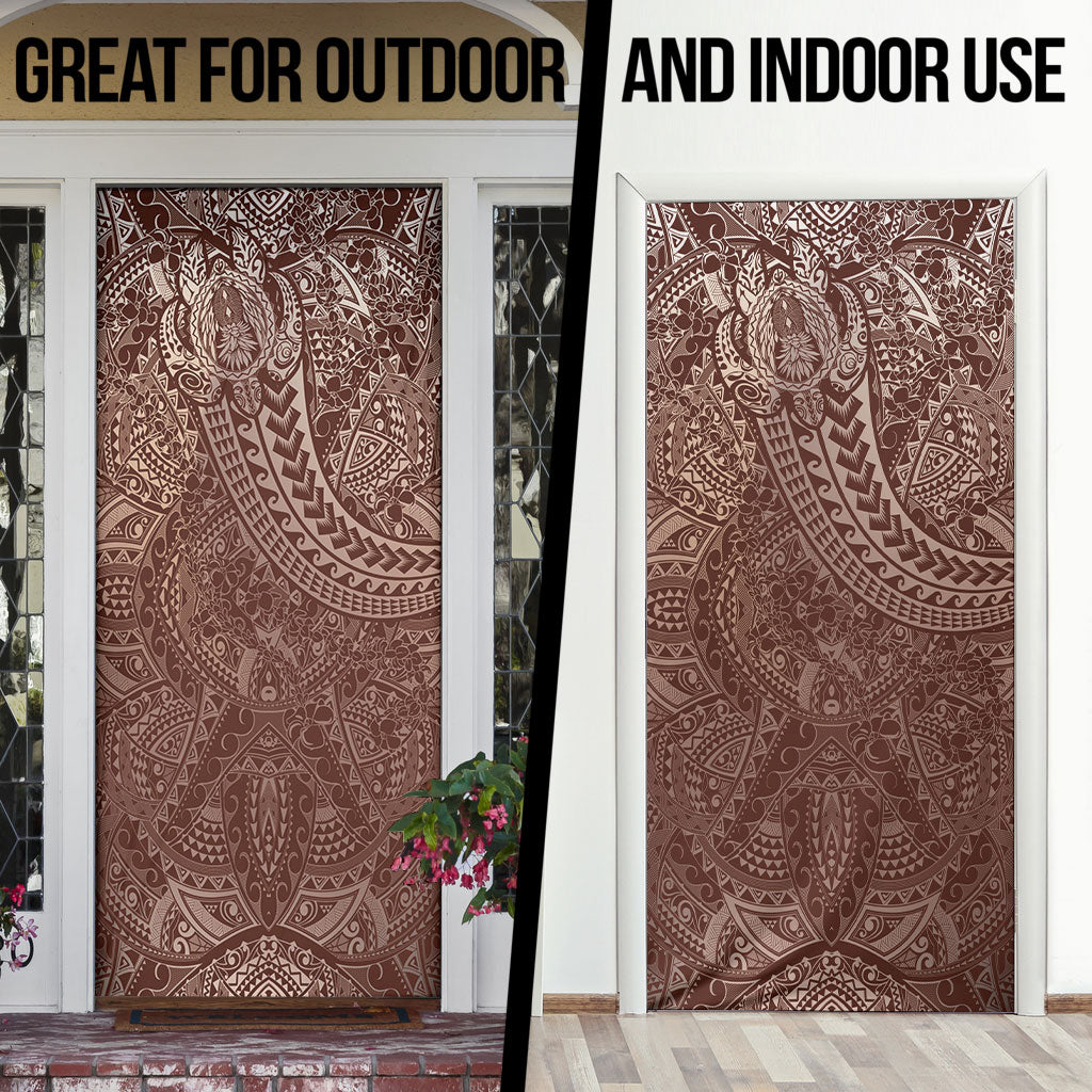 Hawaiian Turtles and Leis Door Cover Tribal Kakau Pattern Mocha Mousse Color LT03 - Polynesian Pride