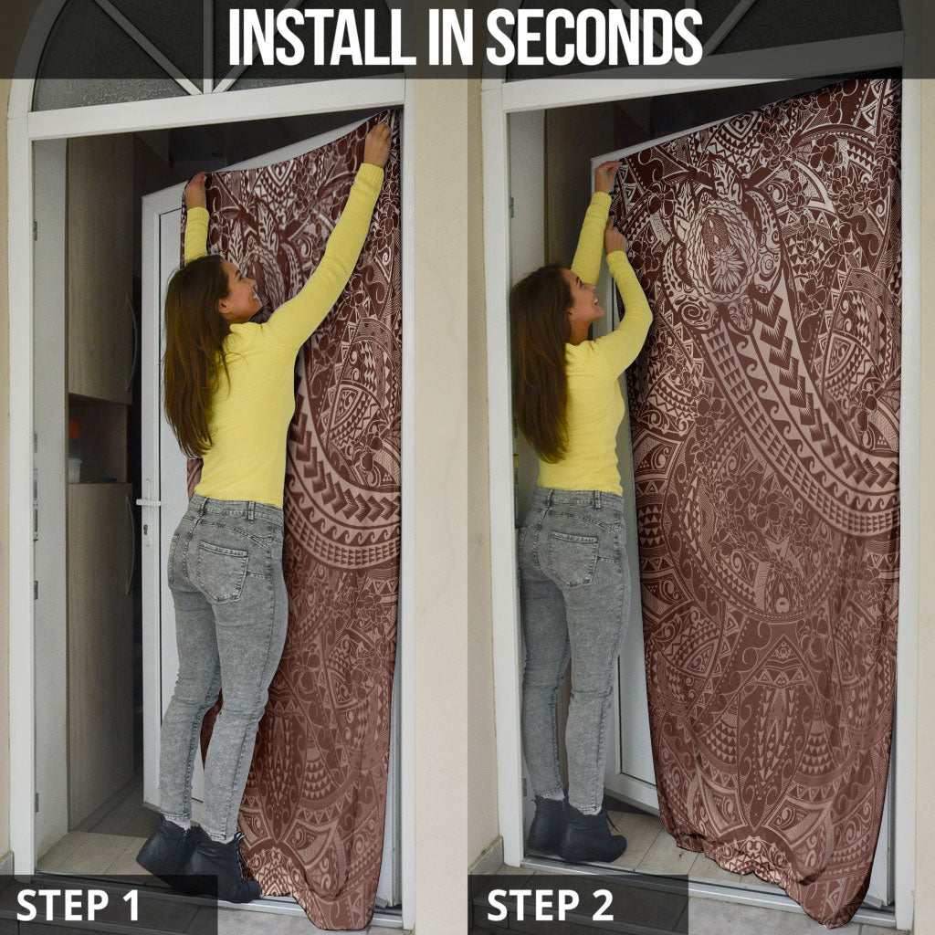 Hawaiian Turtles and Leis Door Cover Tribal Kakau Pattern Mocha Mousse Color LT03 - Polynesian Pride