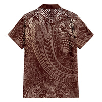 Hawaiian Turtles and Leis Family Matching Long Sleeve Bodycon Dress and Hawaiian Shirt Tribal Kakau Pattern Mocha Mousse Color LT03 - Polynesian Pride