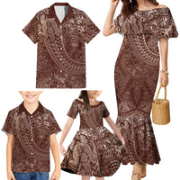 Hawaiian Turtles and Leis Family Matching Mermaid Dress and Hawaiian Shirt Tribal Kakau Pattern Mocha Mousse Color LT03 - Polynesian Pride