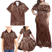 Hawaiian Turtles and Leis Family Matching Off Shoulder Maxi Dress and Hawaiian Shirt Tribal Kakau Pattern Mocha Mousse Color LT03 - Polynesian Pride