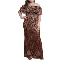 Hawaiian Turtles and Leis Family Matching Off Shoulder Maxi Dress and Hawaiian Shirt Tribal Kakau Pattern Mocha Mousse Color LT03 Mom's Dress Mocha Mousse - Polynesian Pride