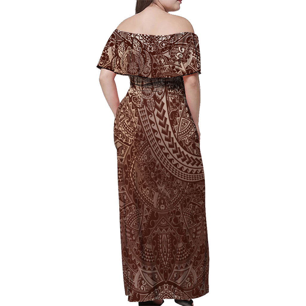 Hawaiian Turtles and Leis Family Matching Off Shoulder Maxi Dress and Hawaiian Shirt Tribal Kakau Pattern Mocha Mousse Color LT03 - Polynesian Pride