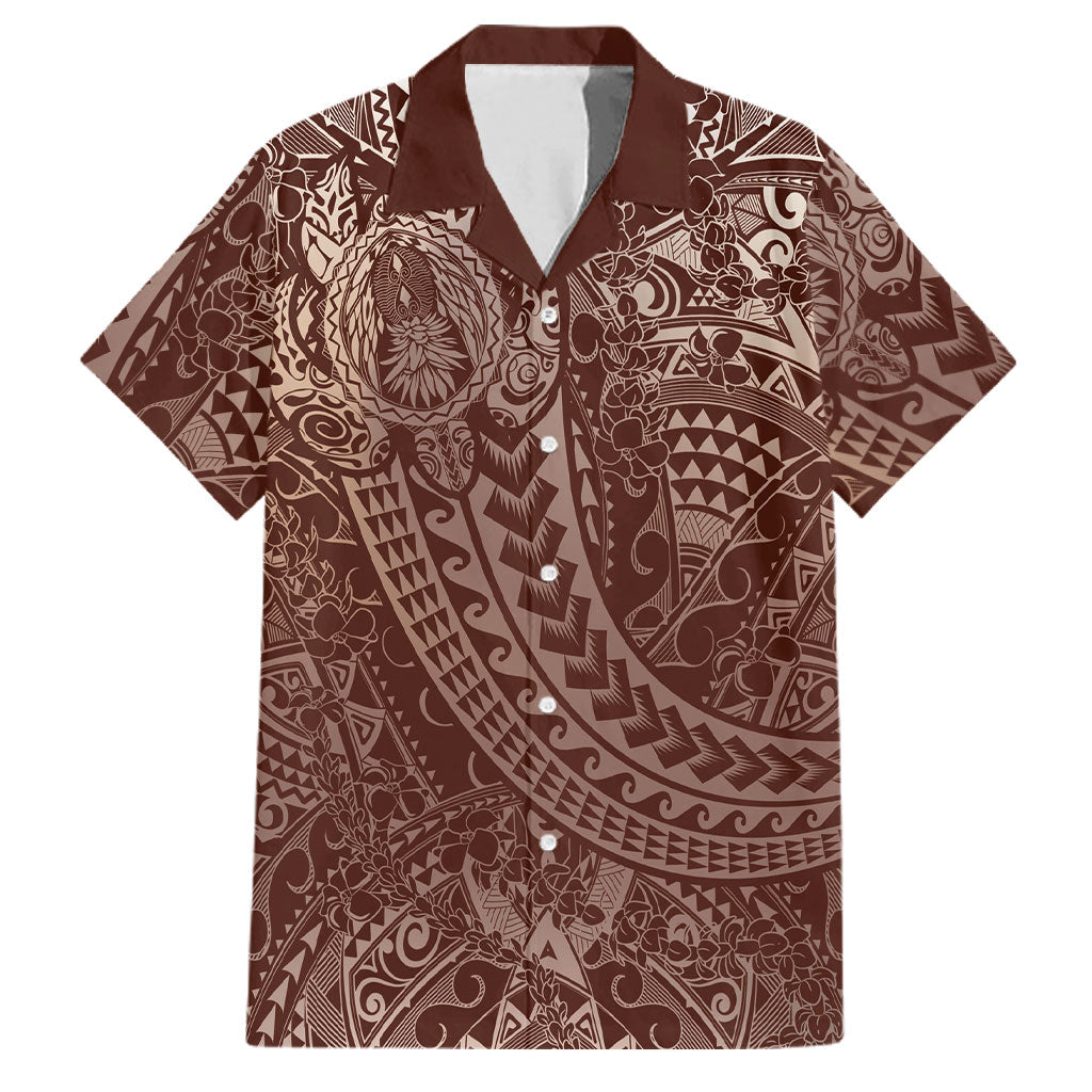 Hawaiian Turtles and Leis Family Matching Off Shoulder Short Dress and Hawaiian Shirt Tribal Kakau Pattern Mocha Mousse Color LT03 Dad's Shirt - Short Sleeve Mocha Mousse - Polynesian Pride