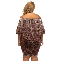 Hawaiian Turtles and Leis Family Matching Off Shoulder Short Dress and Hawaiian Shirt Tribal Kakau Pattern Mocha Mousse Color LT03 - Polynesian Pride