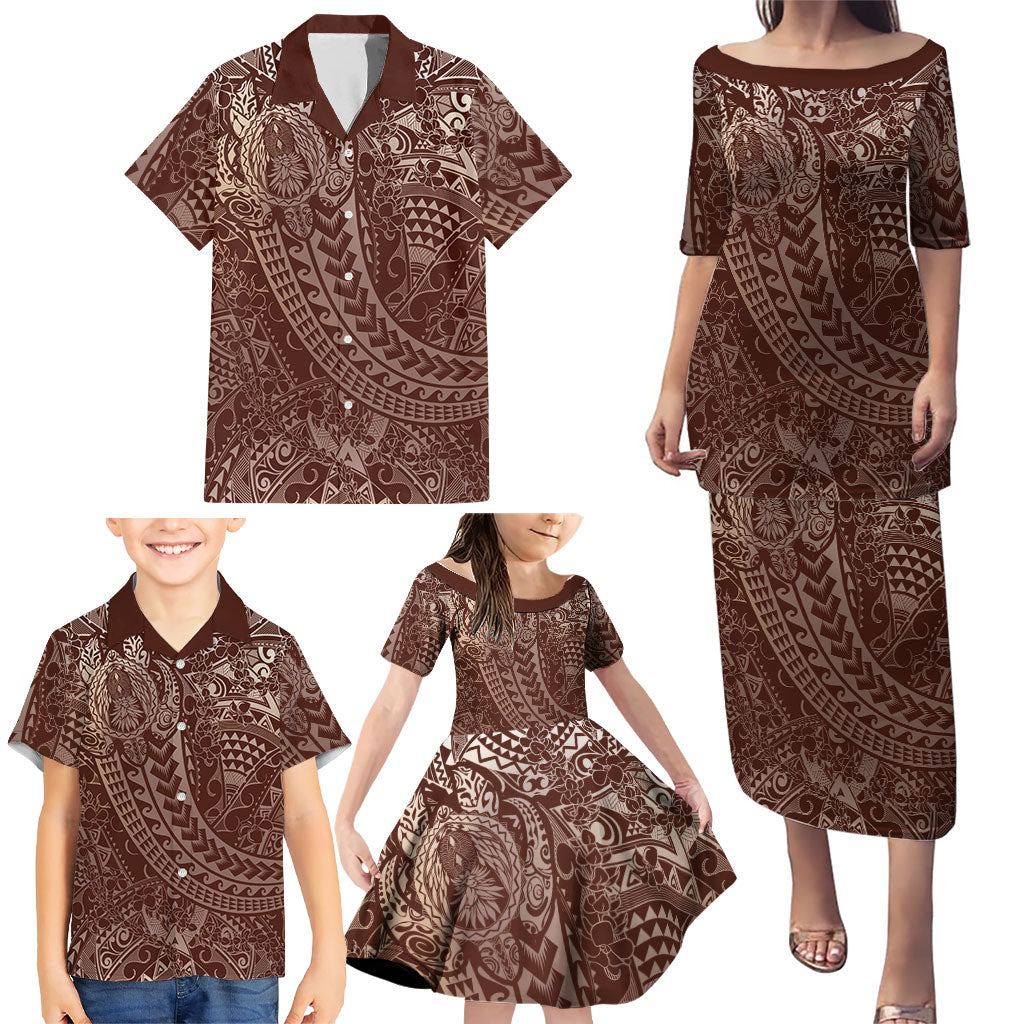 Hawaiian Turtles and Leis Family Matching Puletasi and Hawaiian Shirt Tribal Kakau Pattern Mocha Mousse Color LT03 - Polynesian Pride
