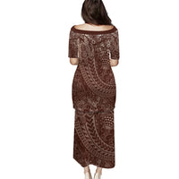 Hawaiian Turtles and Leis Family Matching Puletasi and Hawaiian Shirt Tribal Kakau Pattern Mocha Mousse Color LT03 - Polynesian Pride
