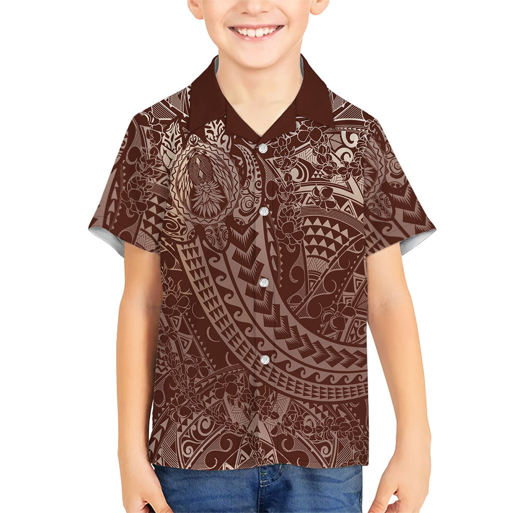 Hawaiian Turtles and Leis Family Matching Puletasi and Hawaiian Shirt Tribal Kakau Pattern Mocha Mousse Color LT03 Son's Shirt Mocha Mousse - Polynesian Pride