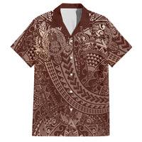 Hawaiian Turtles and Leis Family Matching Short Sleeve Bodycon Dress and Hawaiian Shirt Tribal Kakau Pattern Mocha Mousse Color LT03 Dad's Shirt - Short Sleeve Mocha Mousse - Polynesian Pride