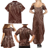 Hawaiian Turtles and Leis Family Matching Summer Maxi Dress and Hawaiian Shirt Tribal Kakau Pattern Mocha Mousse Color LT03 - Polynesian Pride