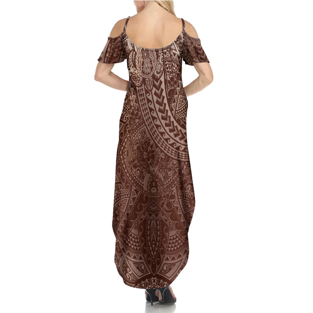 Hawaiian Turtles and Leis Family Matching Summer Maxi Dress and Hawaiian Shirt Tribal Kakau Pattern Mocha Mousse Color LT03 - Polynesian Pride