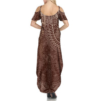 Hawaiian Turtles and Leis Family Matching Summer Maxi Dress and Hawaiian Shirt Tribal Kakau Pattern Mocha Mousse Color LT03 - Polynesian Pride