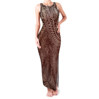 Hawaiian Turtles and Leis Family Matching Tank Maxi Dress and Hawaiian Shirt Tribal Kakau Pattern Mocha Mousse Color LT03 Mom's Dress Mocha Mousse - Polynesian Pride