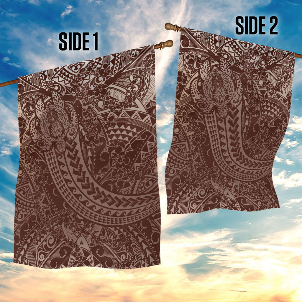 Hawaiian Turtles and Leis Garden Flag Tribal Kakau Pattern Mocha Mousse Color LT03 - Polynesian Pride