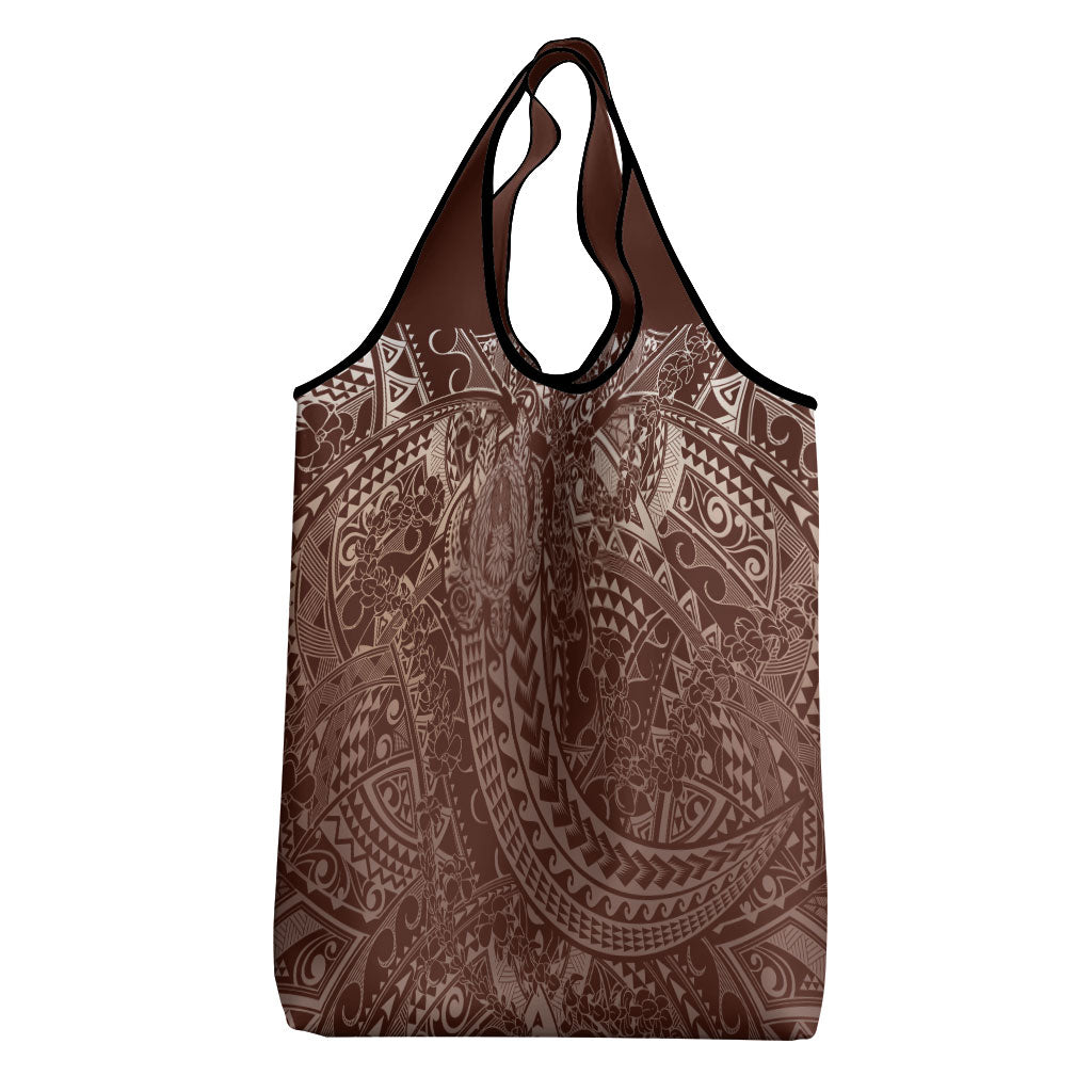 Hawaiian Turtles and Leis Grocery Bag Tribal Kakau Pattern Mocha Mousse Color LT03 - Polynesian Pride