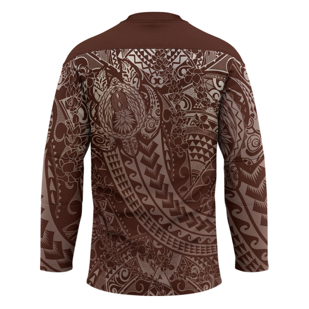 Hawaiian Turtles and Leis Hockey Jersey Tribal Kakau Pattern Mocha Mousse Color LT03 - Polynesian Pride