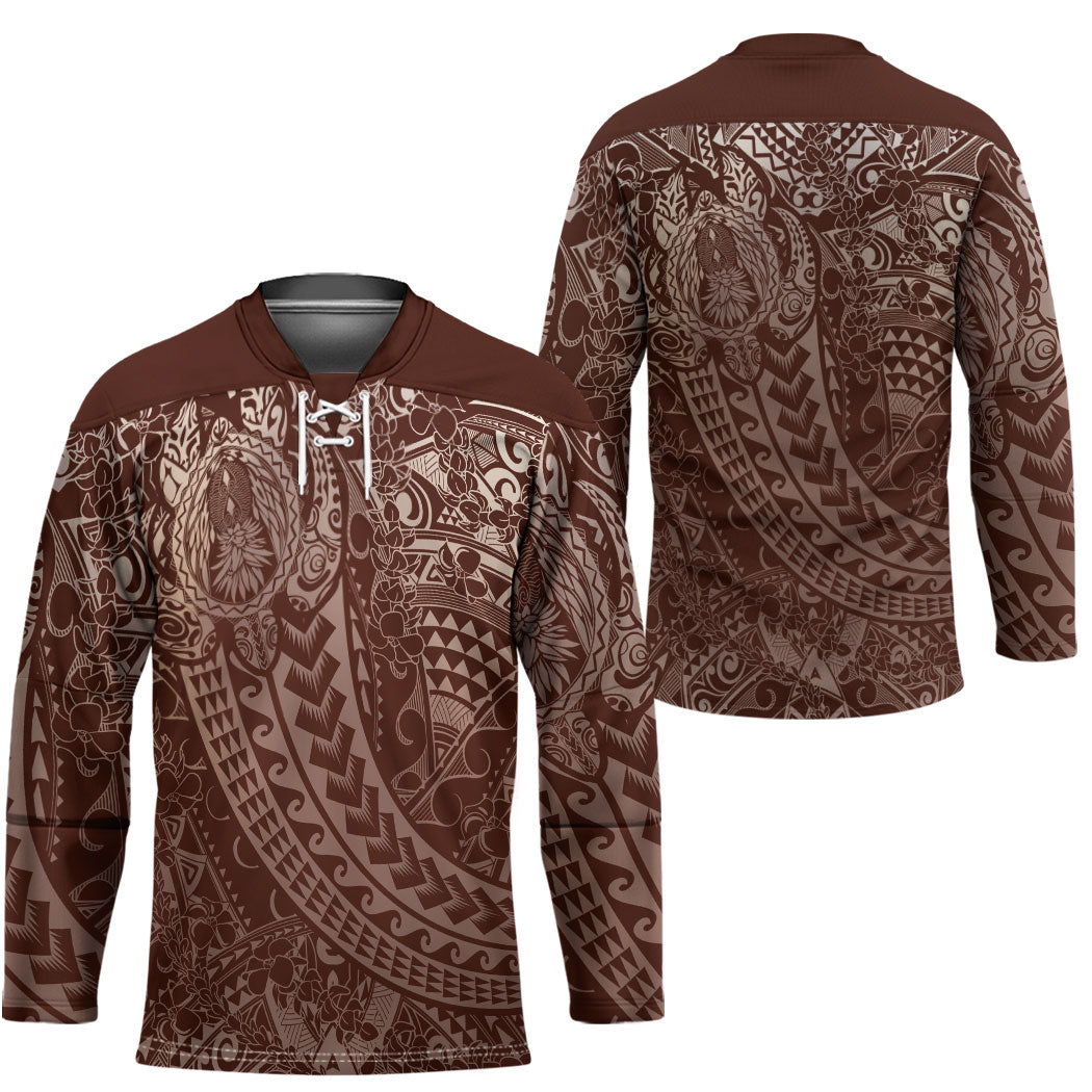 Hawaiian Turtles and Leis Hockey Jersey Tribal Kakau Pattern Mocha Mousse Color LT03 - Polynesian Pride