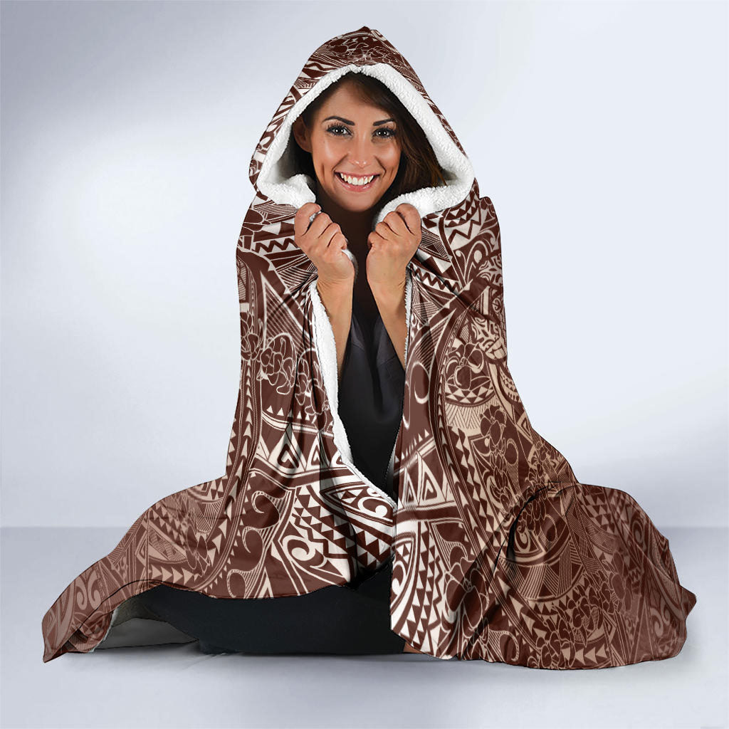 Hawaiian Turtles and Leis Hooded Blanket Tribal Kakau Pattern Mocha Mousse Color LT03 - Polynesian Pride