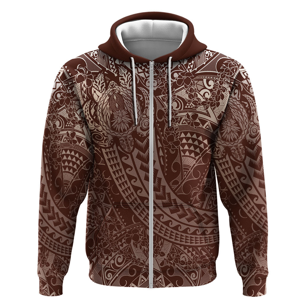 Hawaiian Turtles and Leis Hoodie Tribal Kakau Pattern Mocha Mousse Color LT03 Zip Hoodie Mocha Mousse - Polynesian Pride