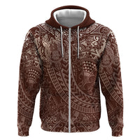 Hawaiian Turtles and Leis Hoodie Tribal Kakau Pattern Mocha Mousse Color LT03 Zip Hoodie Mocha Mousse - Polynesian Pride