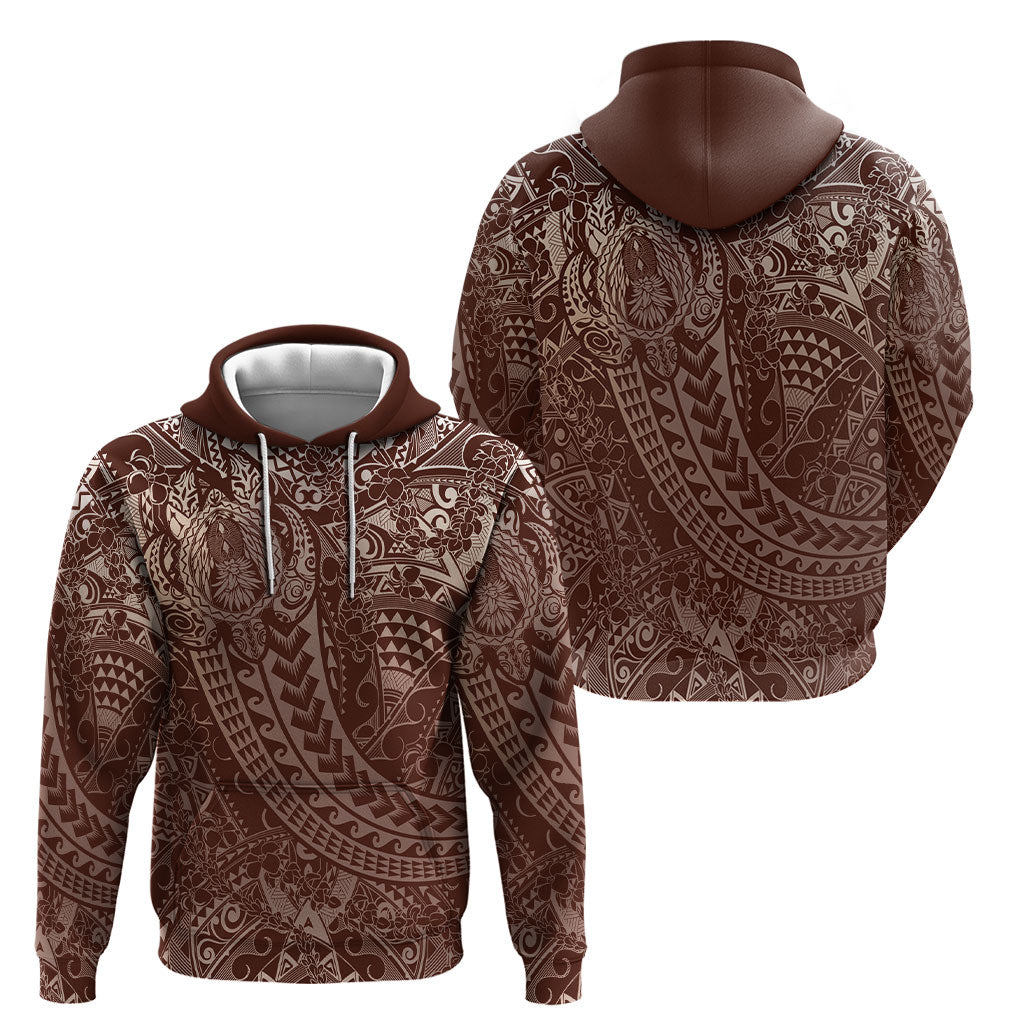 Hawaiian Turtles and Leis Hoodie Tribal Kakau Pattern Mocha Mousse Color LT03 - Polynesian Pride