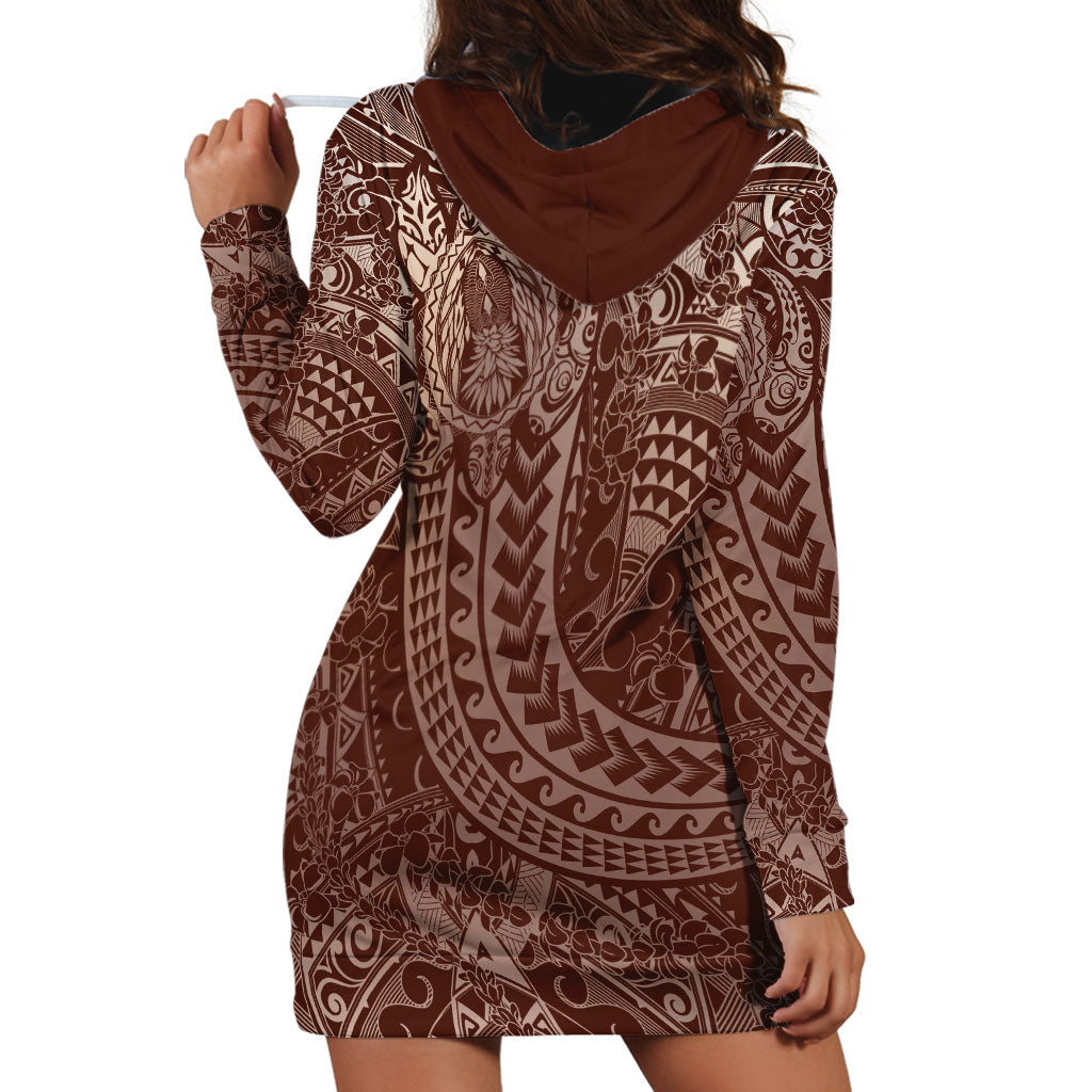 Hawaiian Turtles and Leis Hoodie Dress Tribal Kakau Pattern Mocha Mousse Color LT03 - Polynesian Pride