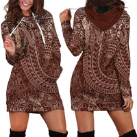 Hawaiian Turtles and Leis Hoodie Dress Tribal Kakau Pattern Mocha Mousse Color LT03 - Polynesian Pride