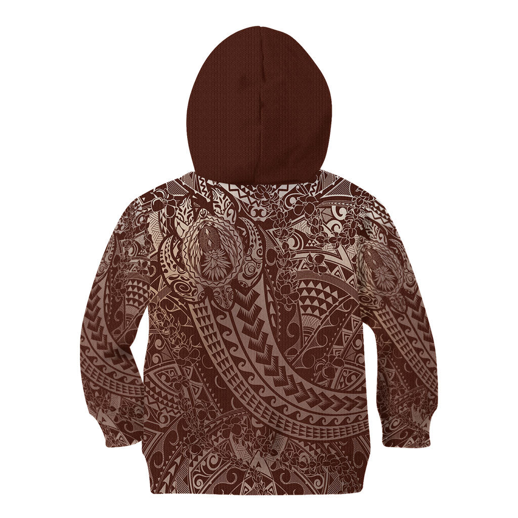 Hawaiian Turtles and Leis Kid Hoodie Tribal Kakau Pattern Mocha Mousse Color LT03 - Polynesian Pride