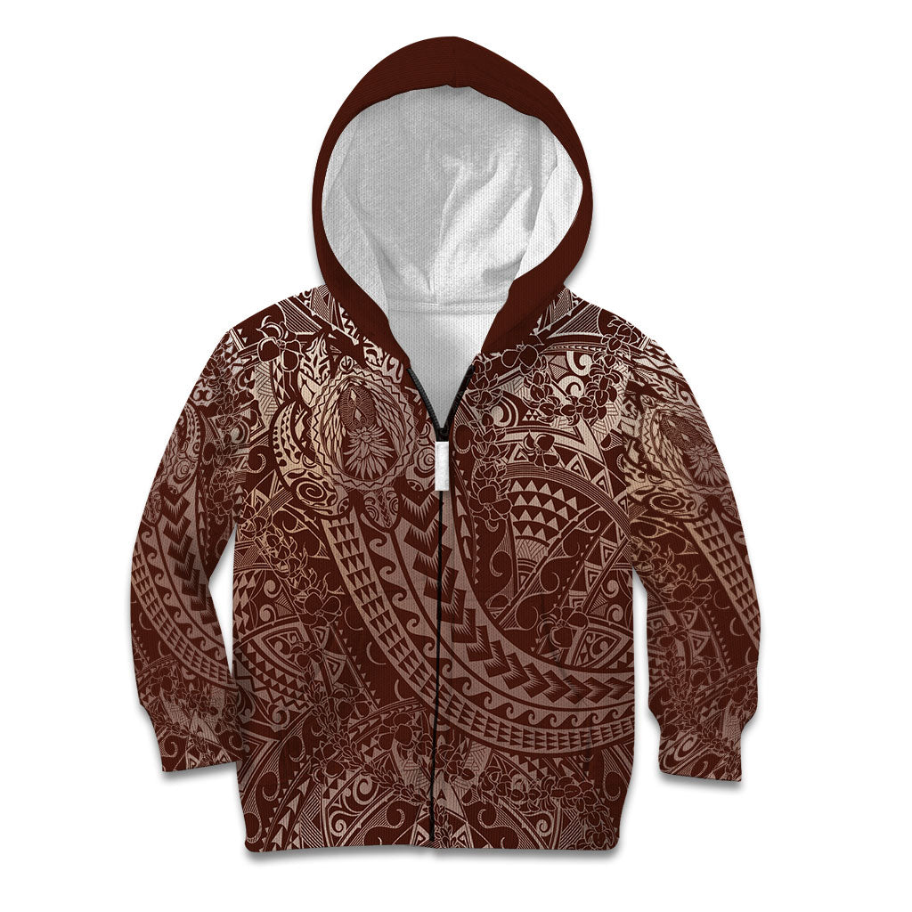 Hawaiian Turtles and Leis Kid Hoodie Tribal Kakau Pattern Mocha Mousse Color LT03 Zip Hoodie Mocha Mousse - Polynesian Pride