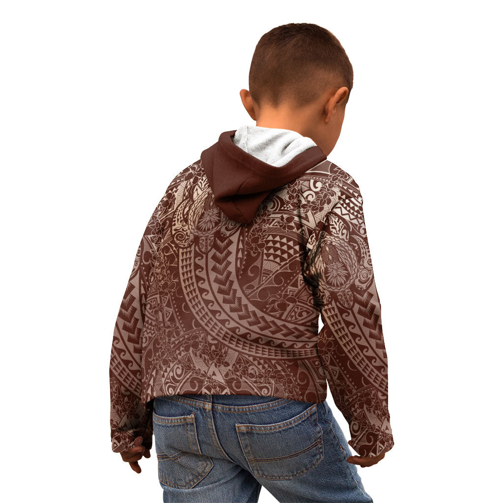 Hawaiian Turtles and Leis Kid Hoodie Tribal Kakau Pattern Mocha Mousse Color LT03 - Polynesian Pride