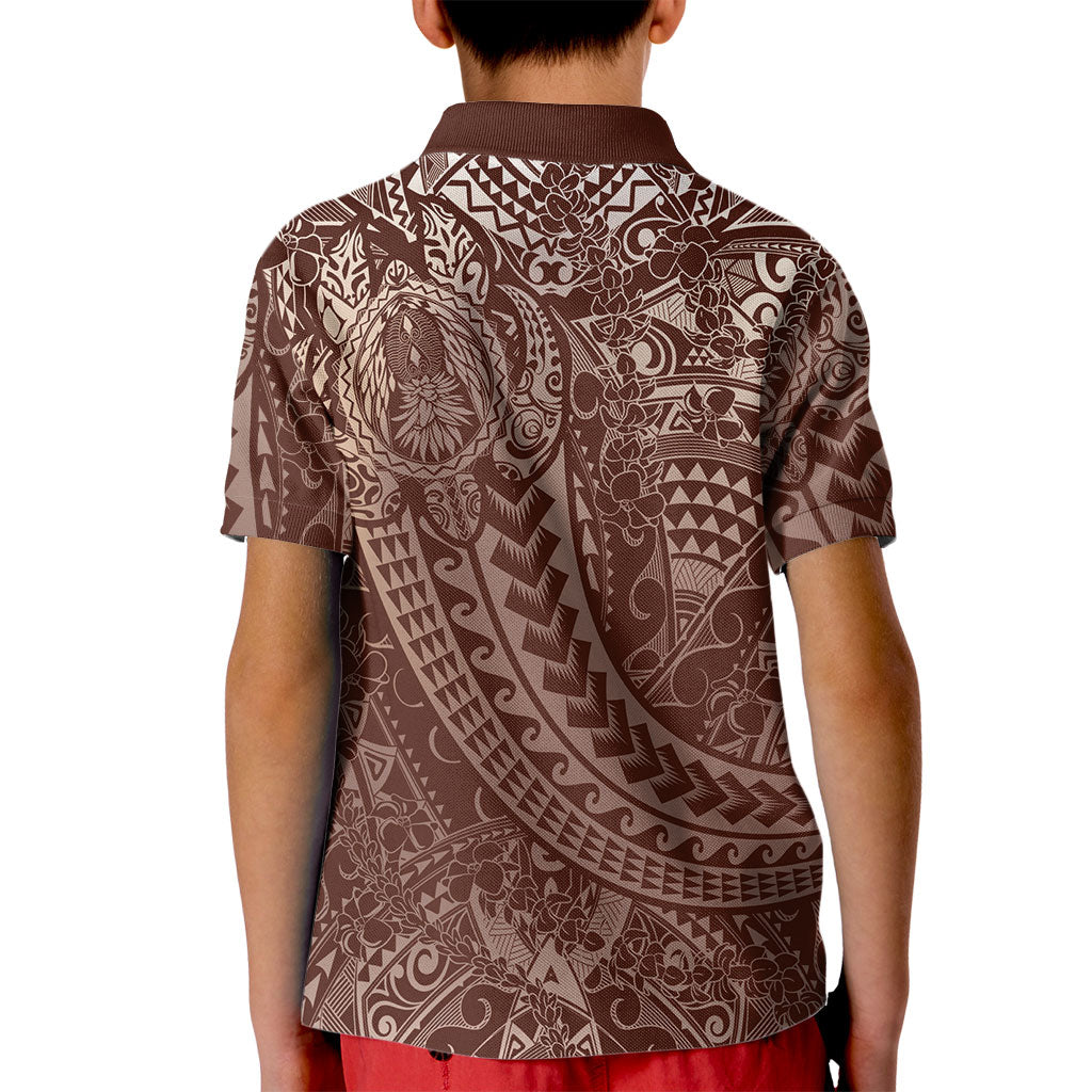 Hawaiian Turtles and Leis Kid Polo Shirt Tribal Kakau Pattern Mocha Mousse Color LT03 - Polynesian Pride