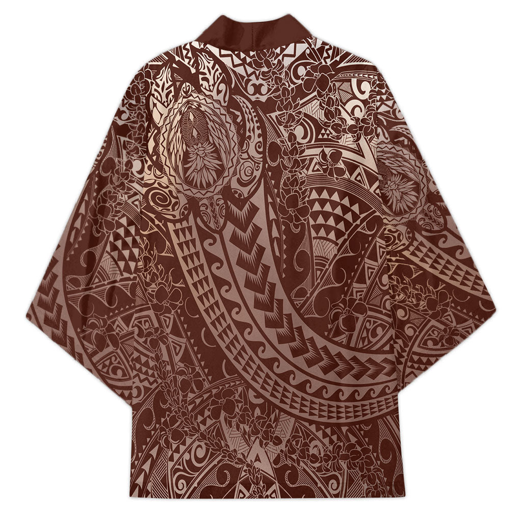 Hawaiian Turtles and Leis Kimono Tribal Kakau Pattern Mocha Mousse Color LT03 - Polynesian Pride