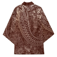 Hawaiian Turtles and Leis Kimono Tribal Kakau Pattern Mocha Mousse Color LT03 - Polynesian Pride