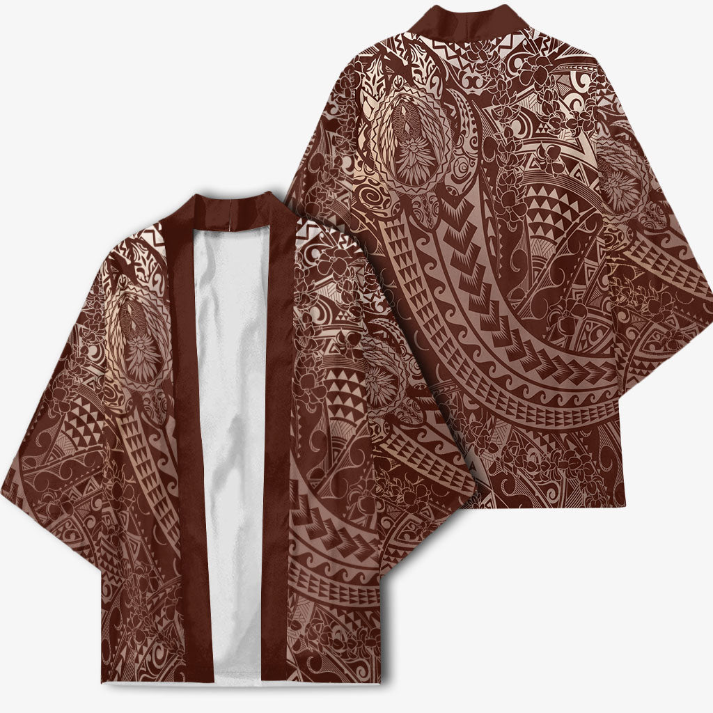 Hawaiian Turtles and Leis Kimono Tribal Kakau Pattern Mocha Mousse Color LT03 - Polynesian Pride