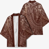 Hawaiian Turtles and Leis Kimono Tribal Kakau Pattern Mocha Mousse Color LT03 - Polynesian Pride