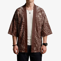 Hawaiian Turtles and Leis Kimono Tribal Kakau Pattern Mocha Mousse Color LT03 - Polynesian Pride