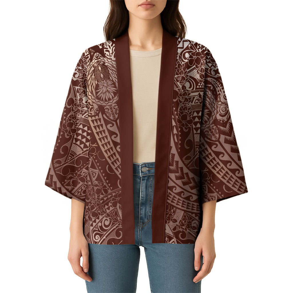 Hawaiian Turtles and Leis Kimono Tribal Kakau Pattern Mocha Mousse Color LT03 - Polynesian Pride
